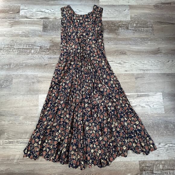 Weathervane Floral Button Front Midi Dress Navy Pink Cottagecore L - Picture 5 of 8